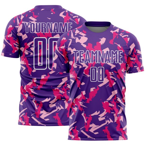 Custom Purple White-Pink Geometric Camo Fragment Sports Sublimation Soccer Uniform Jersey