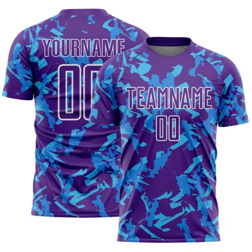 Custom Purple White-Blue Geometric Camo Fragment Sports Sublimation Soccer Uniform Jersey
