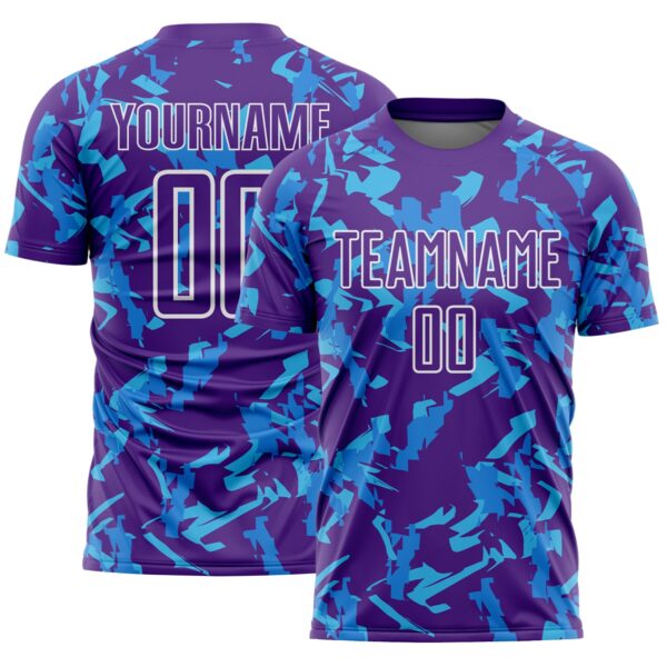Custom Purple White-Blue Geometric Camo Fragment Sports Sublimation Soccer Uniform Jersey