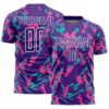 Custom Purple White Pink-Aqua Geometric Camo Fragment Sports Sublimation Soccer Uniform Jersey