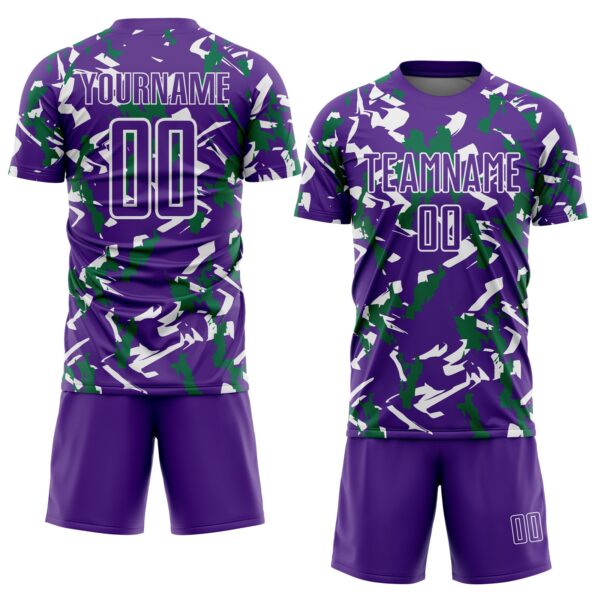 Custom Purple White-Kelly Green Geometric Camo Fragment Sports Sublimation Soccer Uniform Jersey