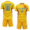 Custom Gold Powder Blue Red-Light Yellow Colombia Zigzag Pattern Sublimation Soccer Uniform Jersey