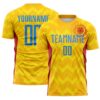 Custom Gold Powder Blue Red-Light Yellow Colombia Zigzag Pattern Sublimation Soccer Uniform Jersey
