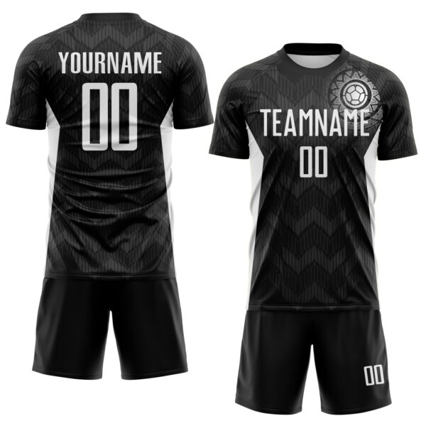 Custom Black White-Steel Gray Colombia Zigzag Pattern Sublimation Soccer Uniform Jersey