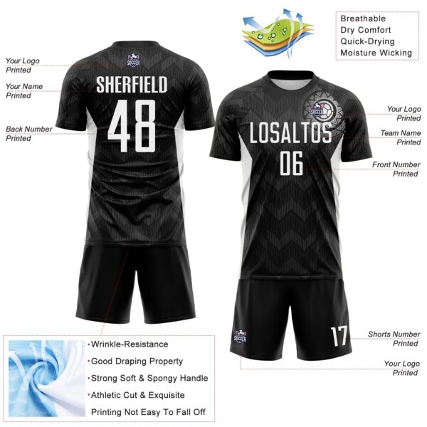 Custom Black White-Steel Gray Colombia Zigzag Pattern Sublimation Soccer Uniform Jersey