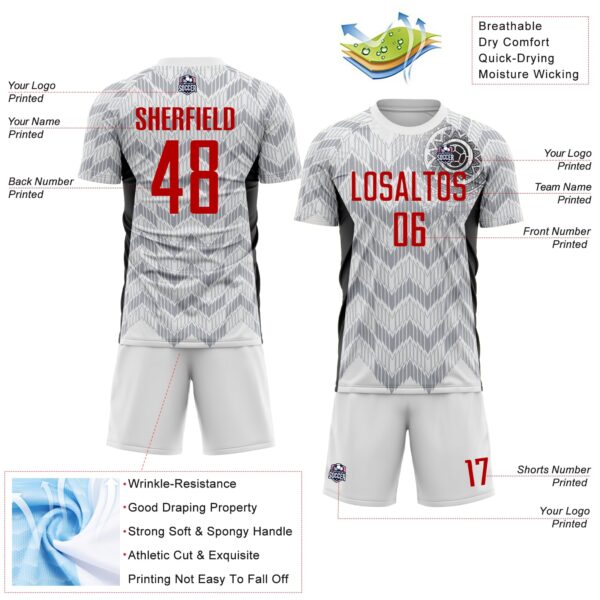 Custom White Red Gray-Black Colombia Zigzag Pattern Sublimation Soccer Uniform Jersey