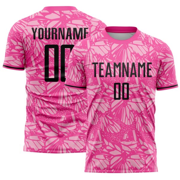 Custom Pink Black-Light Pink Colombia Butterfly Wings Pattern Sublimation Soccer Uniform Jersey