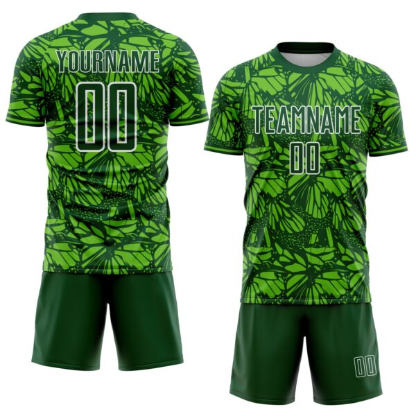 Custom Green Aurora Green-White Colombia Butterfly Wings Pattern Sublimation Soccer Uniform Jersey