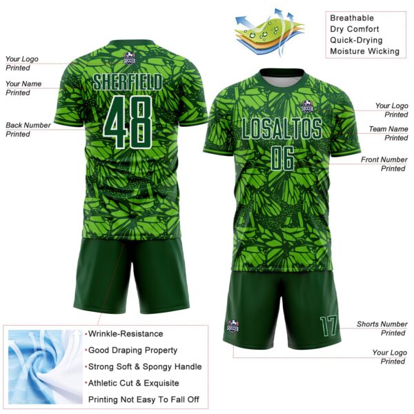 Custom Green Aurora Green-White Colombia Butterfly Wings Pattern Sublimation Soccer Uniform Jersey