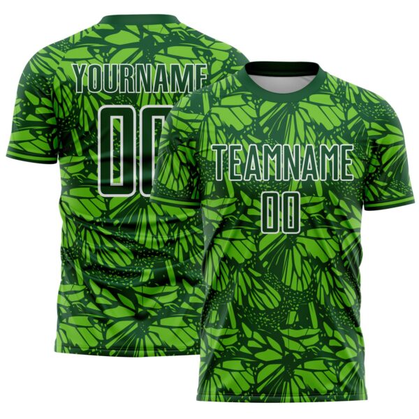 Custom Green Aurora Green-White Colombia Butterfly Wings Pattern Sublimation Soccer Uniform Jersey