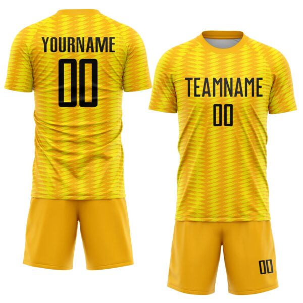 Custom Gold Black-Light Yellow Colombia Feather Pattern Sublimation Soccer Uniform Jersey