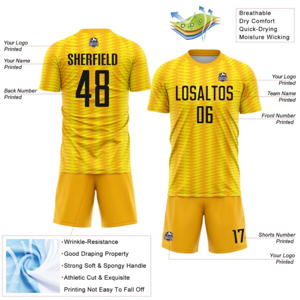 Custom Gold Black-Light Yellow Colombia Feather Pattern Sublimation Soccer Uniform Jersey