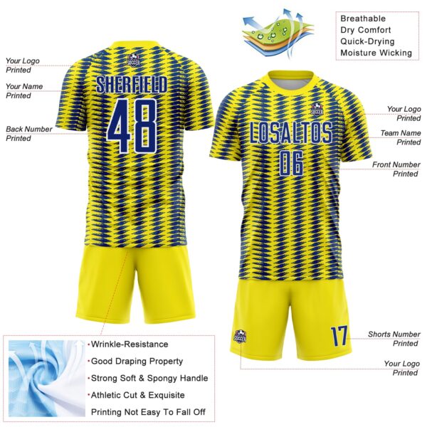 Custom Light Yellow Royal-White Colombia Feather Pattern Sublimation Soccer Uniform Jersey