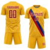 Custom Gold Red Blue-White Colombia Network Pattern Diagonal Stripe Sublimation Soccer Uniform Jersey