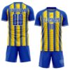 Custom Thunder Blue Light Yellow-White Colombia Vertical Stripes Halftone Dot Pattern Sublimation Soccer Uniform Jersey