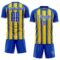 Custom Thunder Blue Light Yellow-White Colombia Vertical Stripes Halftone Dot Pattern Sublimation Soccer Uniform Jersey