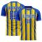 Custom Thunder Blue Light Yellow-White Colombia Vertical Stripes Halftone Dot Pattern Sublimation Soccer Uniform Jersey