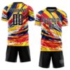 Custom Graffiti Pattern Black Yellow Blue-Red Colombia Brush Stroke Halftone Dot Pattern Sublimation Soccer Uniform Jersey