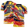 Custom Graffiti Pattern Black Yellow Blue-Red Colombia Brush Stroke Halftone Dot Pattern Sublimation Soccer Uniform Jersey