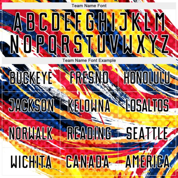 Custom Graffiti Pattern Black Yellow Blue-Red Colombia Brush Stroke Halftone Dot Pattern Sublimation Soccer Uniform Jersey