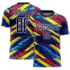 Custom Royal Navy Yellow Blue-Red Colombia Diagonal Stripes Sublimation Soccer Uniform Jersey
