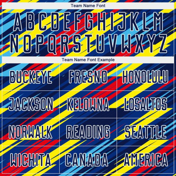 Custom Royal Navy Yellow Blue-Red Colombia Diagonal Stripes Sublimation Soccer Uniform Jersey