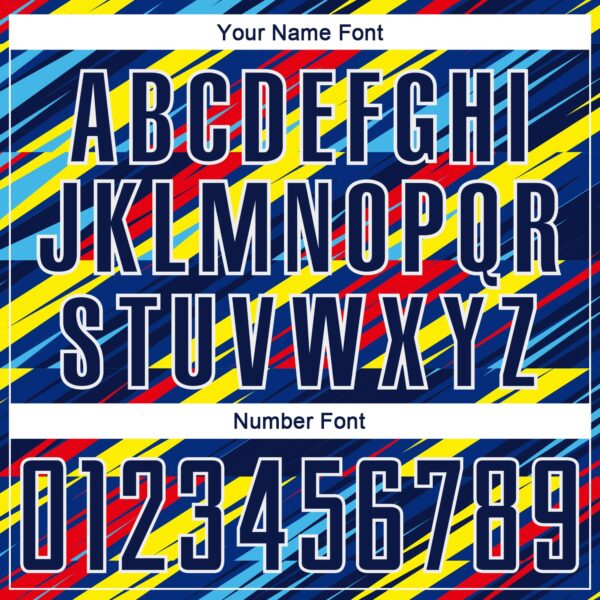 Custom Royal Navy Yellow Blue-Red Colombia Diagonal Stripes Sublimation Soccer Uniform Jersey