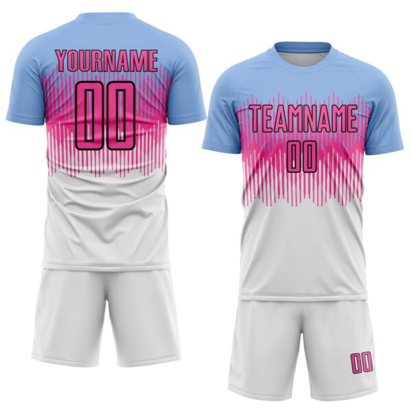 Custom Light Blue Pink Black-White Colombia Gradient Lines Sublimation Soccer Uniform Jersey