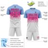 Custom Light Blue Pink Black-White Colombia Gradient Lines Sublimation Soccer Uniform Jersey