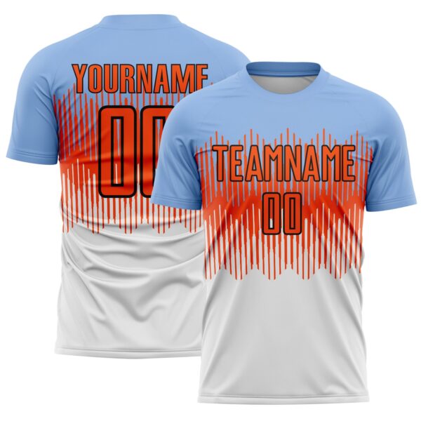 Custom Light Blue Orange Black-White Colombia Gradient Lines Sublimation Soccer Uniform Jersey
