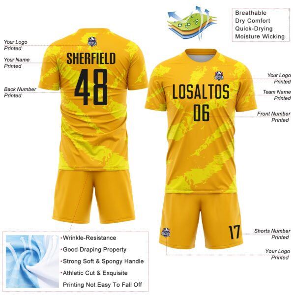 Custom Gold Black-Light Yellow Colombia Brush Stroke Sublimation Soccer Uniform Jersey