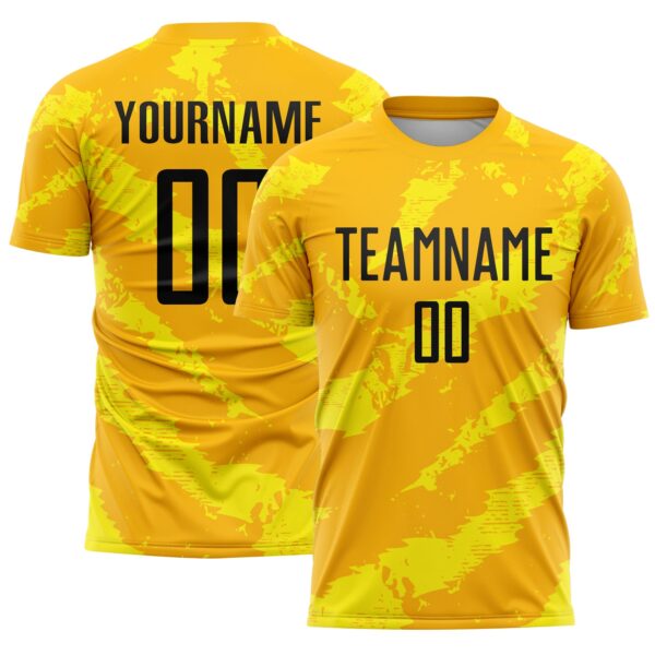 Custom Gold Black-Light Yellow Colombia Brush Stroke Sublimation Soccer Uniform Jersey