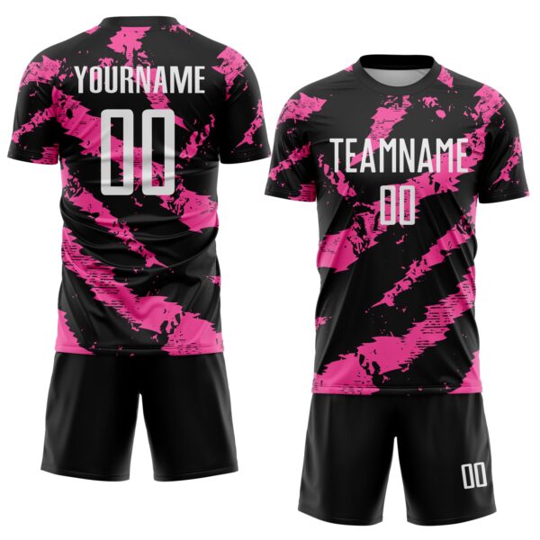 Custom Black White-Pink Colombia Brush Stroke Sublimation Soccer Uniform Jersey