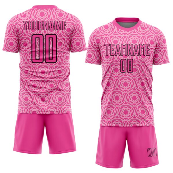 Custom Light Pink Pink-Black Colombia Geometric Interlocking Pattern Sublimation Soccer Uniform Jersey
