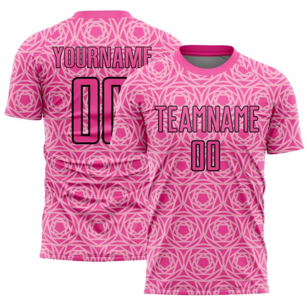Custom Light Pink Pink-Black Colombia Geometric Interlocking Pattern Sublimation Soccer Uniform Jersey