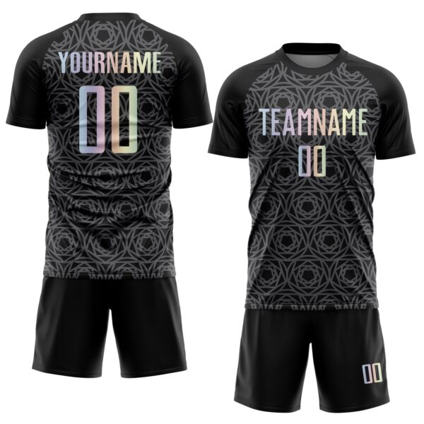 Custom Black Gradient-Steel Gray Colombia Geometric Interlocking Pattern Sublimation Soccer Uniform Jersey