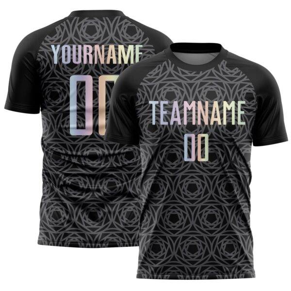 Custom Black Gradient-Steel Gray Colombia Geometric Interlocking Pattern Sublimation Soccer Uniform Jersey