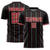 Custom Black Red-White France Vertical Pinstripe Sublimation Soccer Uniform Jersey
