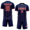 Custom Navy Red-White France Vertical Pinstripe Sublimation Soccer Uniform Jersey