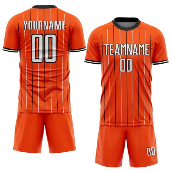 Custom Orange White-Black France Vertical Pinstripe Sublimation Soccer Uniform Jersey