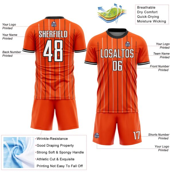Custom Orange White-Black France Vertical Pinstripe Sublimation Soccer Uniform Jersey