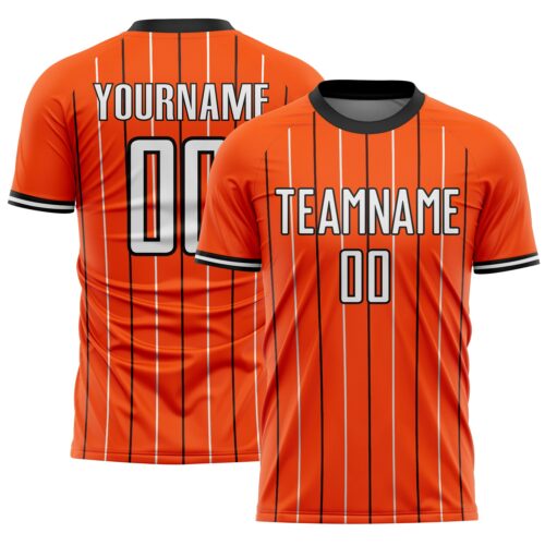 Custom Orange White-Black France Vertical Pinstripe Sublimation Soccer Uniform Jersey