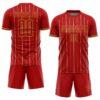 Custom Red Old Gold-White France Vertical Pinstripe Sublimation Soccer Uniform Jersey