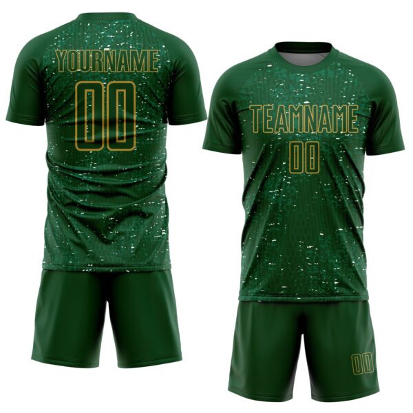 Custom Green Old Gold-Kelly Green France Speckle Sublimation Soccer Uniform Jersey
