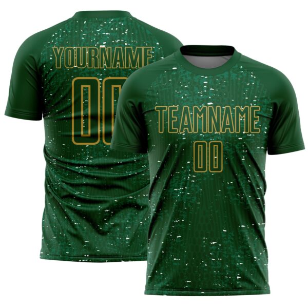 Custom Green Old Gold-Kelly Green France Speckle Sublimation Soccer Uniform Jersey