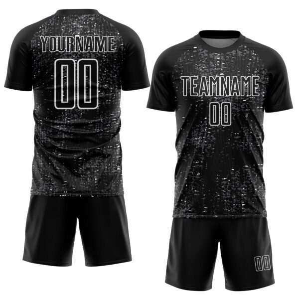 Custom Black Steel Gray-White France Speckle Sublimation Soccer Uniform Jersey