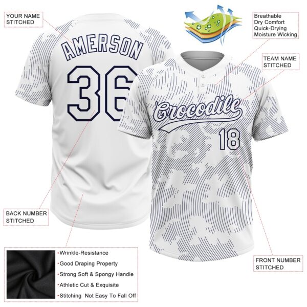 Custom White White-Navy 3D Pattern Two-Button Unisex Softball Jersey