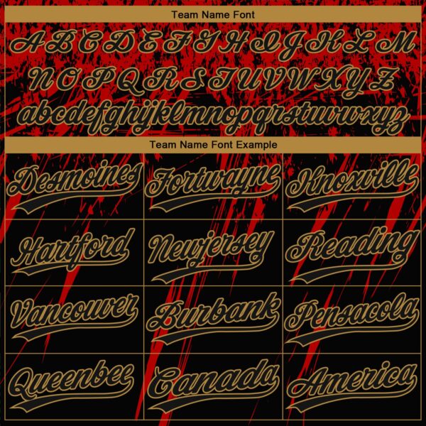 Custom Black Black Red-Old Gold 3D Pattern Two-Button Unisex Softball Jersey