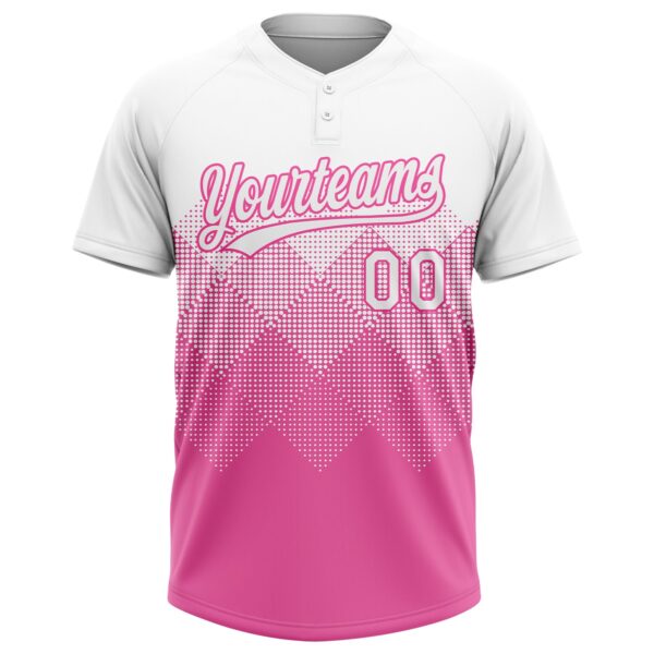 Custom Pink White 3D Pattern Gradient Square Shapes Two-Button Unisex Softball Jersey