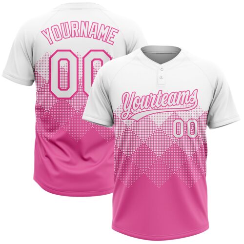 Softball0010 Custom Pink White 3D Pattern Gradient Square Shapes Two-Button Unisex Softball Jersey